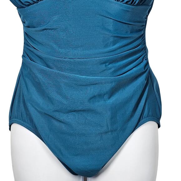Lands' End Women's SlenderSuit Grecian One Piece Swimsuit Teal Size 8DD - Picture 4 of 7